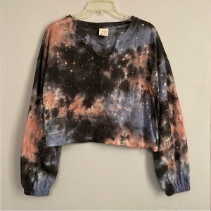 URBAN REBEL Lightweight Tie Dye Galaxy Oversize Crop Fleece Sweatshirt Top M